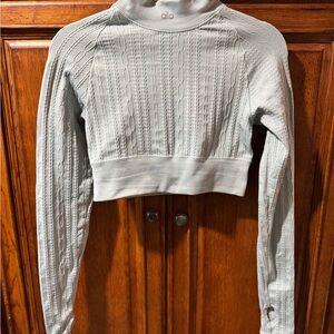 ALO Yoga Winter/Ice Blue Seamless Cable Knit Crop Top